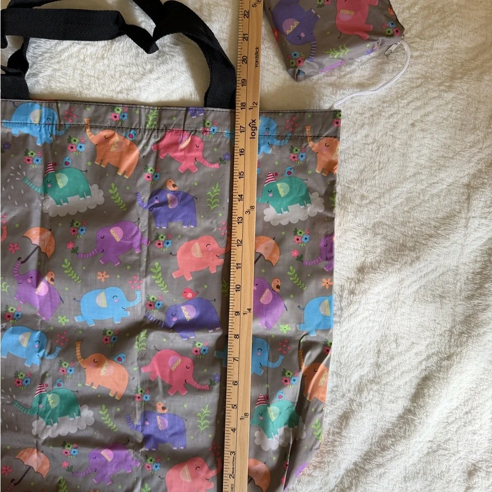 Foldable Multi-Color Elephant Print Tote Bag - Women Bags - Picture 4 of 7
